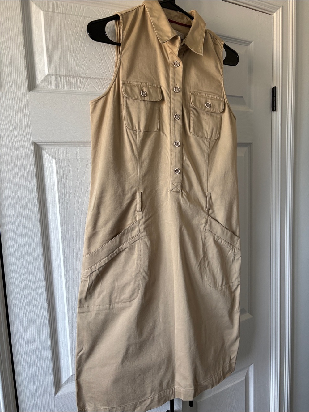 Christopher & Banks Sleeveless Midi Shirt Dress in Beige